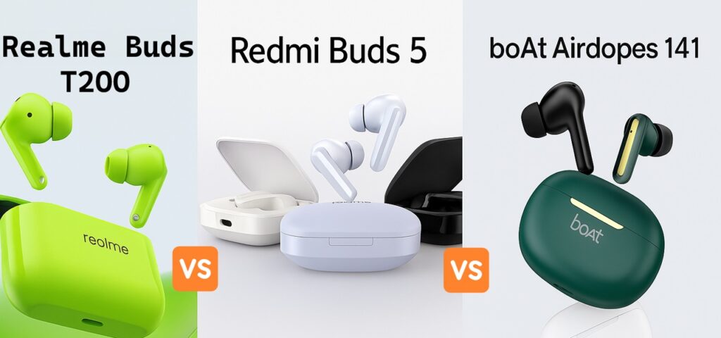 Realme Buds T200 vs Redmi Buds 5 vs boAt Airdopes 141 ANC